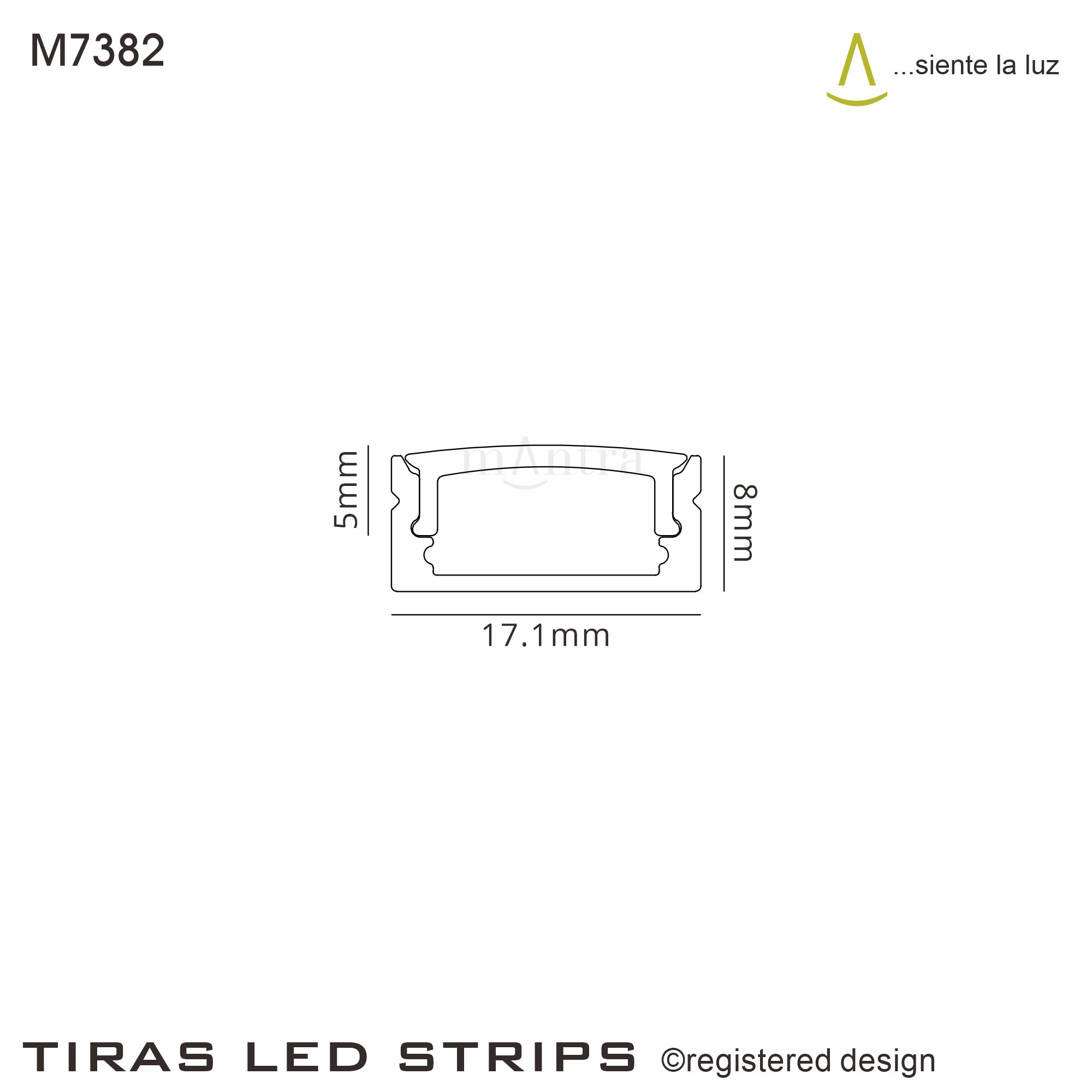 M7382  Tiras LED Strips 2m Aluminium Profile; 17 x 8.5mm Black